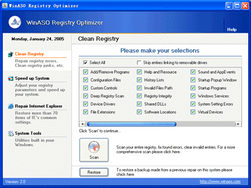 WinASO Registry Optimizer Screenshot